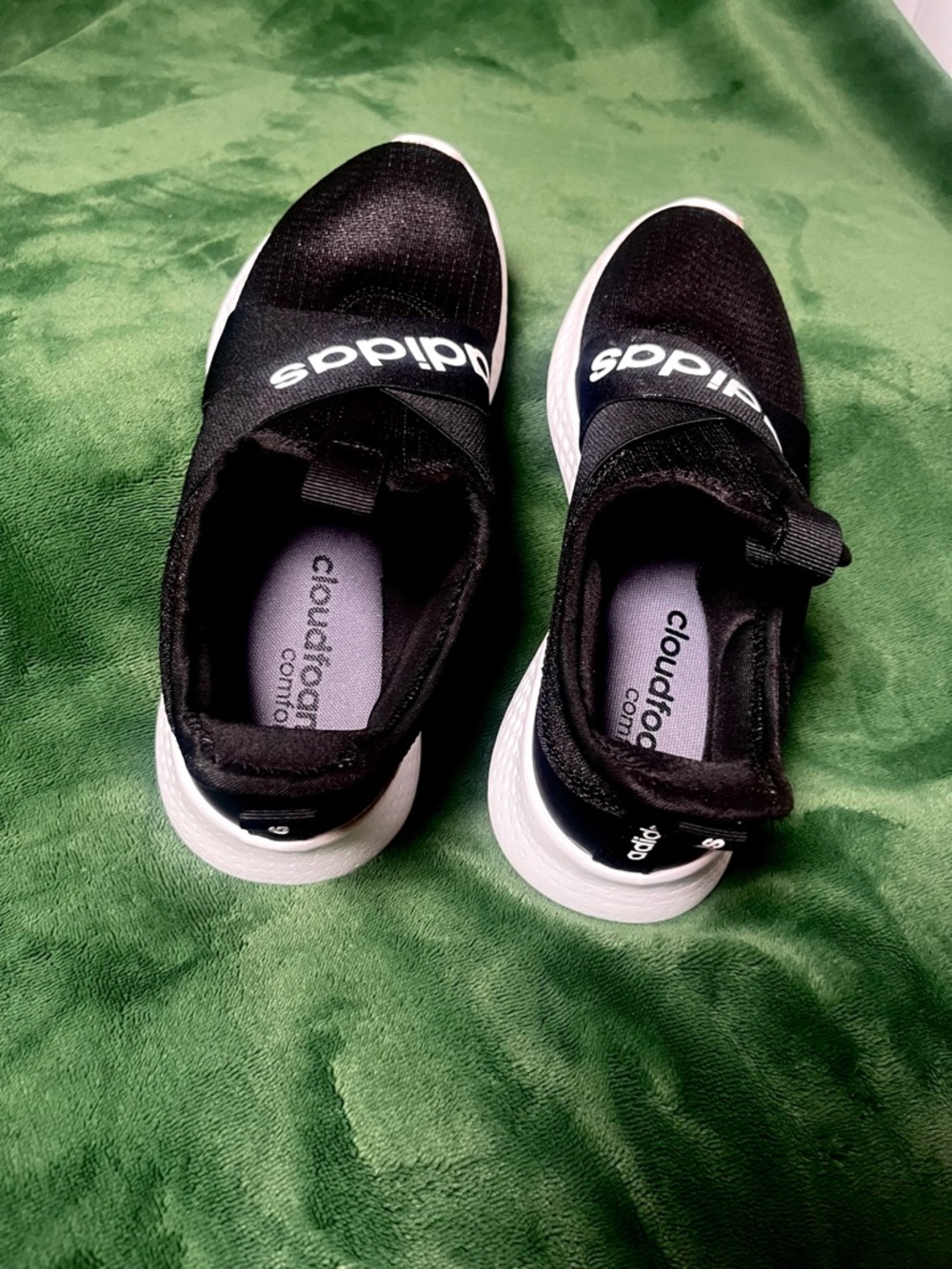 adidas Black and White Slip-On Athletic Sneakers - Picture 5 of 7